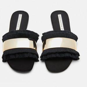 *Never Worn* Zara slides with fringe gold plate